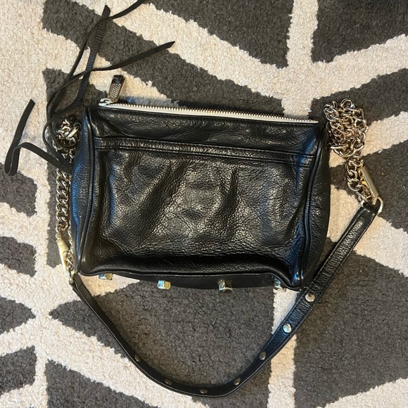 Rebecca Minkoff Monogram Mini Mac Black Leather blue polkadot lined bag - Picture 4 of 8